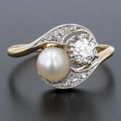 Bague ancienne toi et moi diamants perle fine