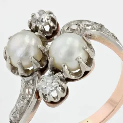 Bague ancienne toi et moi perles et diamants
