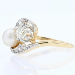 Bague ancienne toi et moi diamants perle fine
