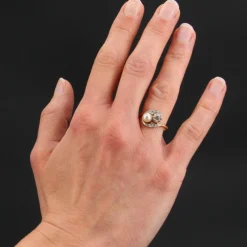 Bague ancienne toi et moi diamants perle fine