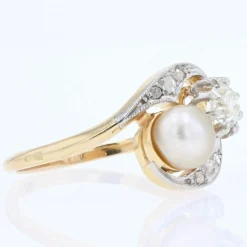 Bague ancienne toi et moi diamants perle fine