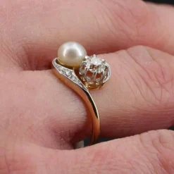 Bague ancienne toi et moi diamants perle fine