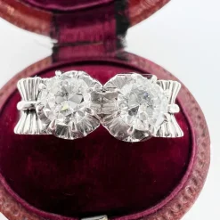 Bague Ancienne Toi et Moi Or et Platine et Diamants 0,5ct VS