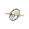 Bague ancienne tourbillon et duo perle fine diamant