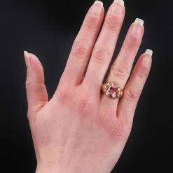 Bague ancienne tourmaline polychrome et or