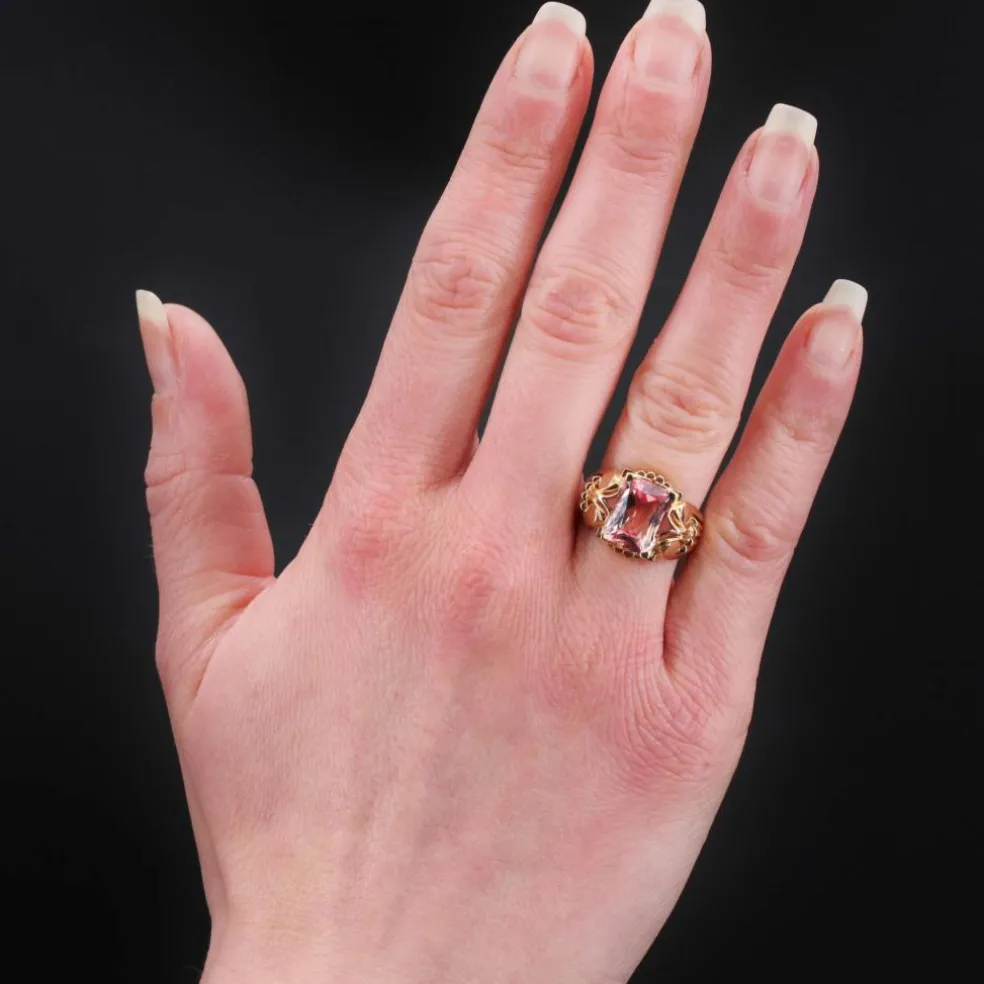 Bague ancienne tourmaline polychrome et or
