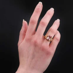 Bague ancienne tourmaline polychrome et or