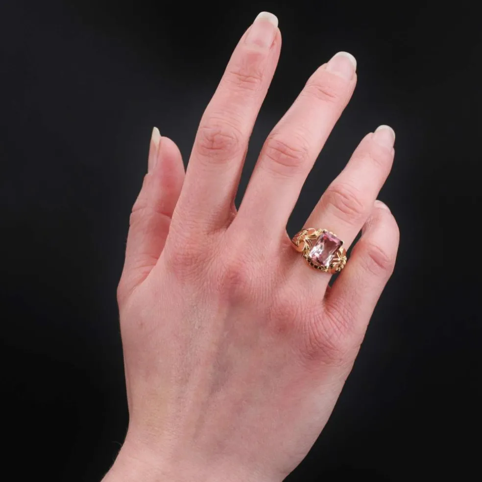 Bague ancienne tourmaline polychrome et or