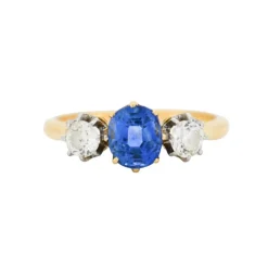 Bague Ancienne Trilogie Or, Saphir et Diamants