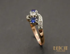 Bague Ancienne Trio Saphirs et Diamant