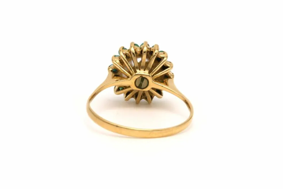 Bague Années 70 en or jaune 18 carats sertie d'une perle et de turquoises