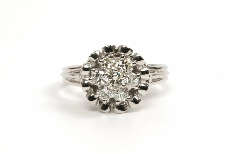 Bague années 50 or blanc, diamants (+-0.39ct)
