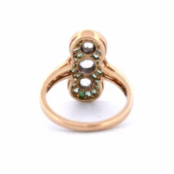 BAGUE ANTIQUE - OR JAUNE - DIAMANTS ET ÉMERAUDES