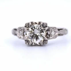 BAGUE ANTIQUE OR BLANC 18 KT - DIAMANT 0,75 ct