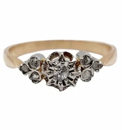 Bague antique or rose 18k diamant taille ancienne en serti étoilé (circa 1900)