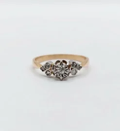 Bague antique or rose 18k diamant taille ancienne en serti étoilé (circa 1900)