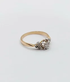 Bague antique or rose 18k diamant taille ancienne en serti étoilé (circa 1900)
