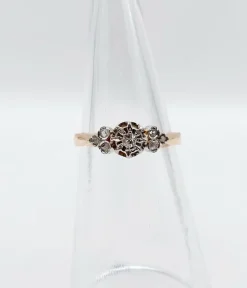 Bague antique or rose 18k diamant taille ancienne en serti étoilé (circa 1900)