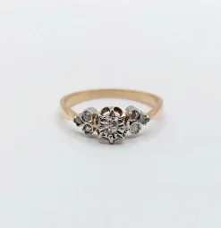 Bague antique or rose 18k diamant taille ancienne en serti étoilé (circa 1900)