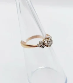 Bague antique or rose 18k diamant taille ancienne en serti étoilé (circa 1900)