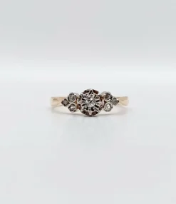 Bague antique or rose 18k diamant taille ancienne en serti étoilé (circa 1900)