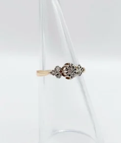 Bague antique or rose 18k diamant taille ancienne en serti étoilé (circa 1900)