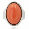 Bague argent godroné et corail cabochon