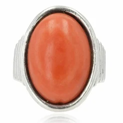 Bague argent godroné et corail cabochon