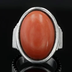 Bague argent godroné et corail cabochon