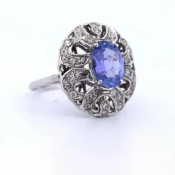 BAGUE ART DÉCO - OR 18 KT - TANZANITE ET DIAMANTS