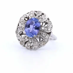 BAGUE ART DÉCO - OR 18 KT - TANZANITE ET DIAMANTS