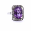 Bague Art Déco - or blanc, améthyste et diamants