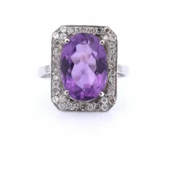 Bague Art Déco - or blanc, améthyste et diamants