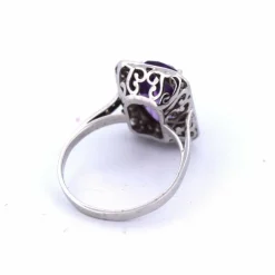 Bague Art Déco - or blanc, améthyste et diamants