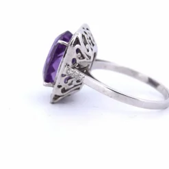 Bague Art Déco - or blanc, améthyste et diamants
