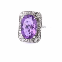 Bague Art Déco - or blanc, améthyste et diamants