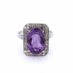Bague Art Déco - or blanc, améthyste et diamants