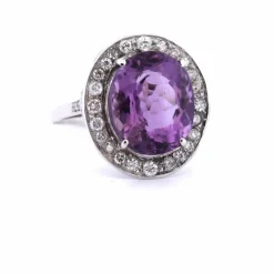 Bague Art Déco - Or blanc et améthyste naturelle