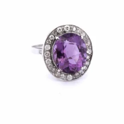Bague Art Déco - Or blanc et améthyste naturelle