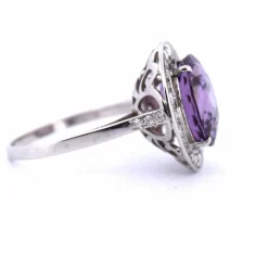 Bague Art Déco - Or blanc et améthyste naturelle