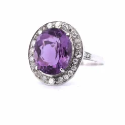 Bague Art Déco - Or blanc et améthyste naturelle