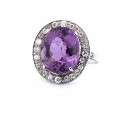 Bague Art Déco - Or blanc et améthyste naturelle