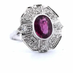 Bague Art Déco - Or blanc, rubis, diamants