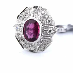 Bague Art Déco - Or blanc, rubis, diamants