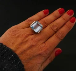 Bague Art Déco Aigue Marine Diamants