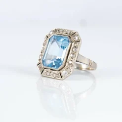 Bague Art Déco Aigue-marine Diamants