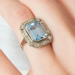 Bague Art Déco Aigue-marine Diamants
