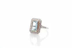 Bague art déco aigue-marine et diamants