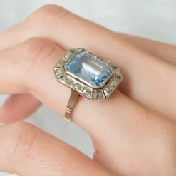 Bague Art Déco Aigue-marine Diamants