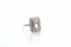 Bague art déco aigue-marine et diamants